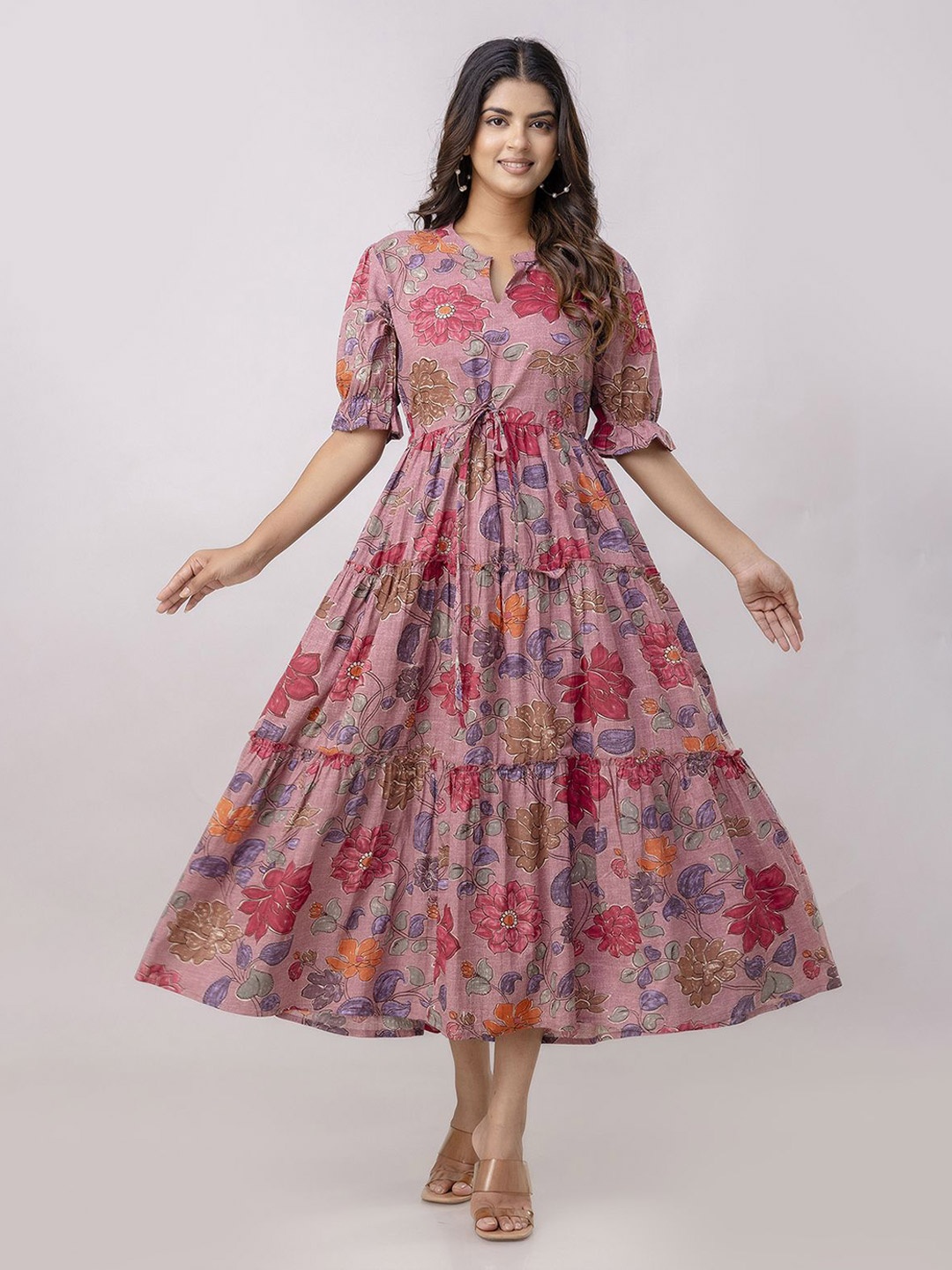 

KALINI Women Floral Print Fit and Flare Maxi Dress, Pink
