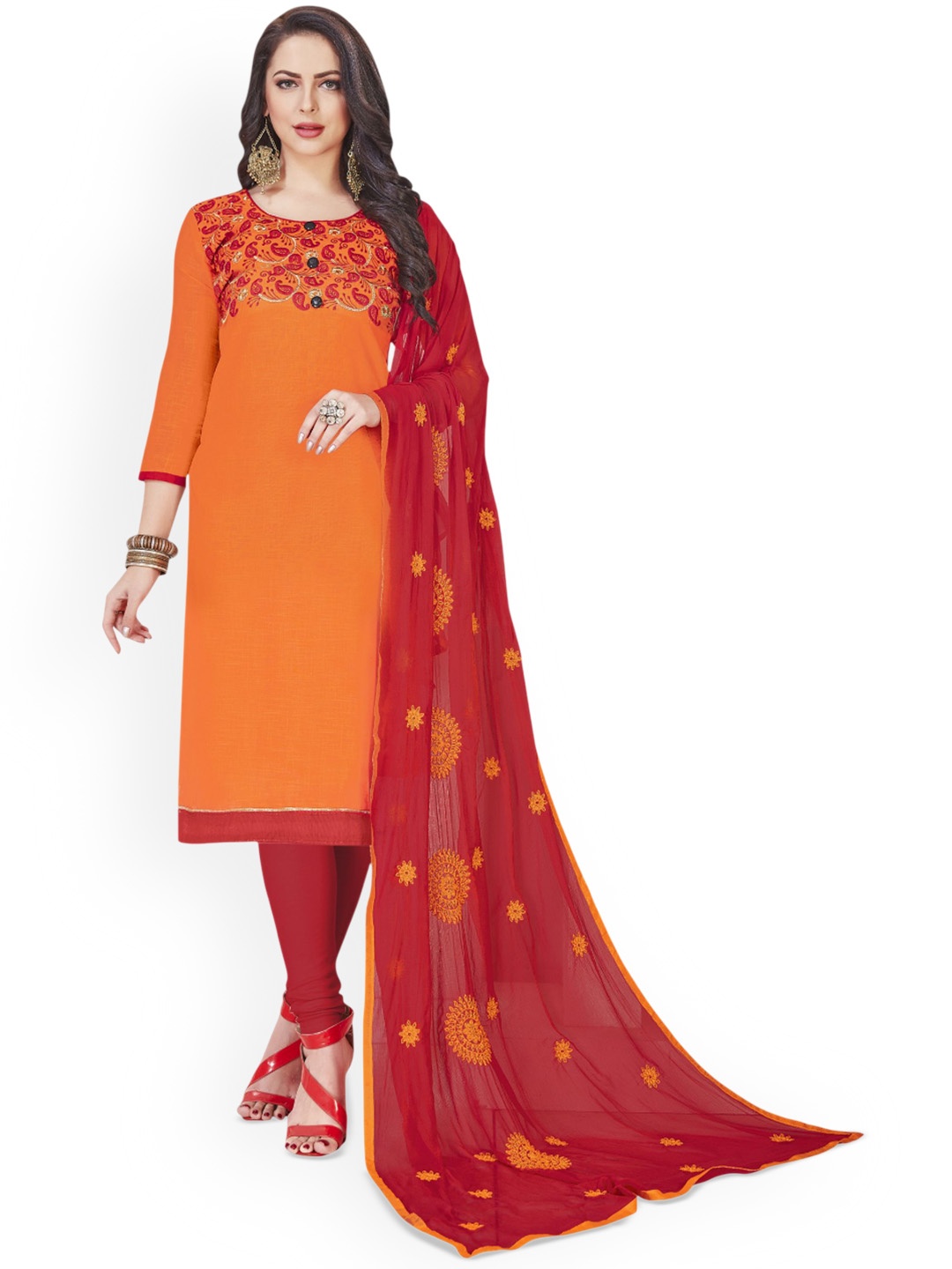 

Maroosh Ethnic Motifs Embroidered Unstitched Dress Material, Orange