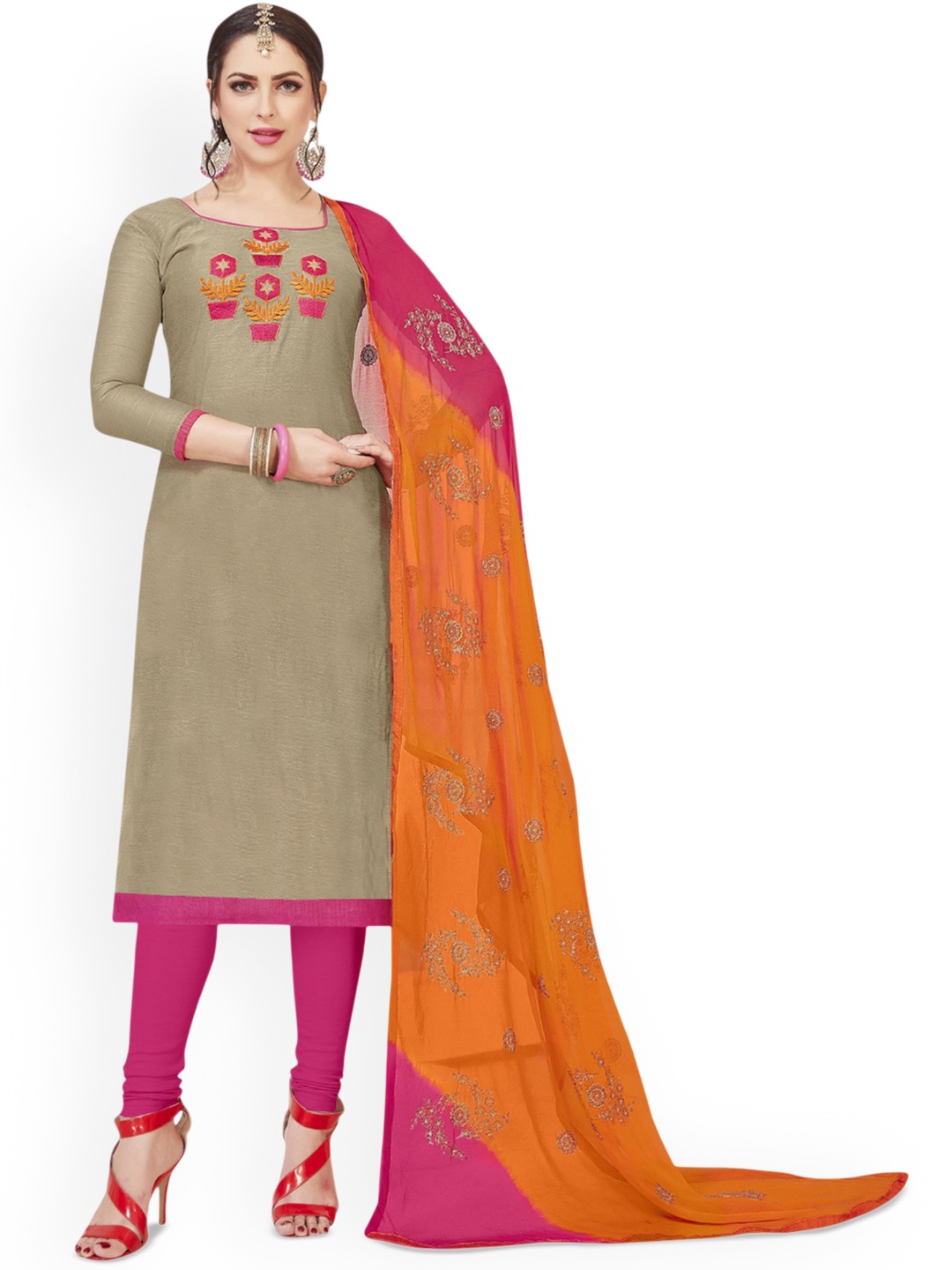 

Maroosh Floral Embroidered Modal Cotton Unstitched Dress Material, Grey