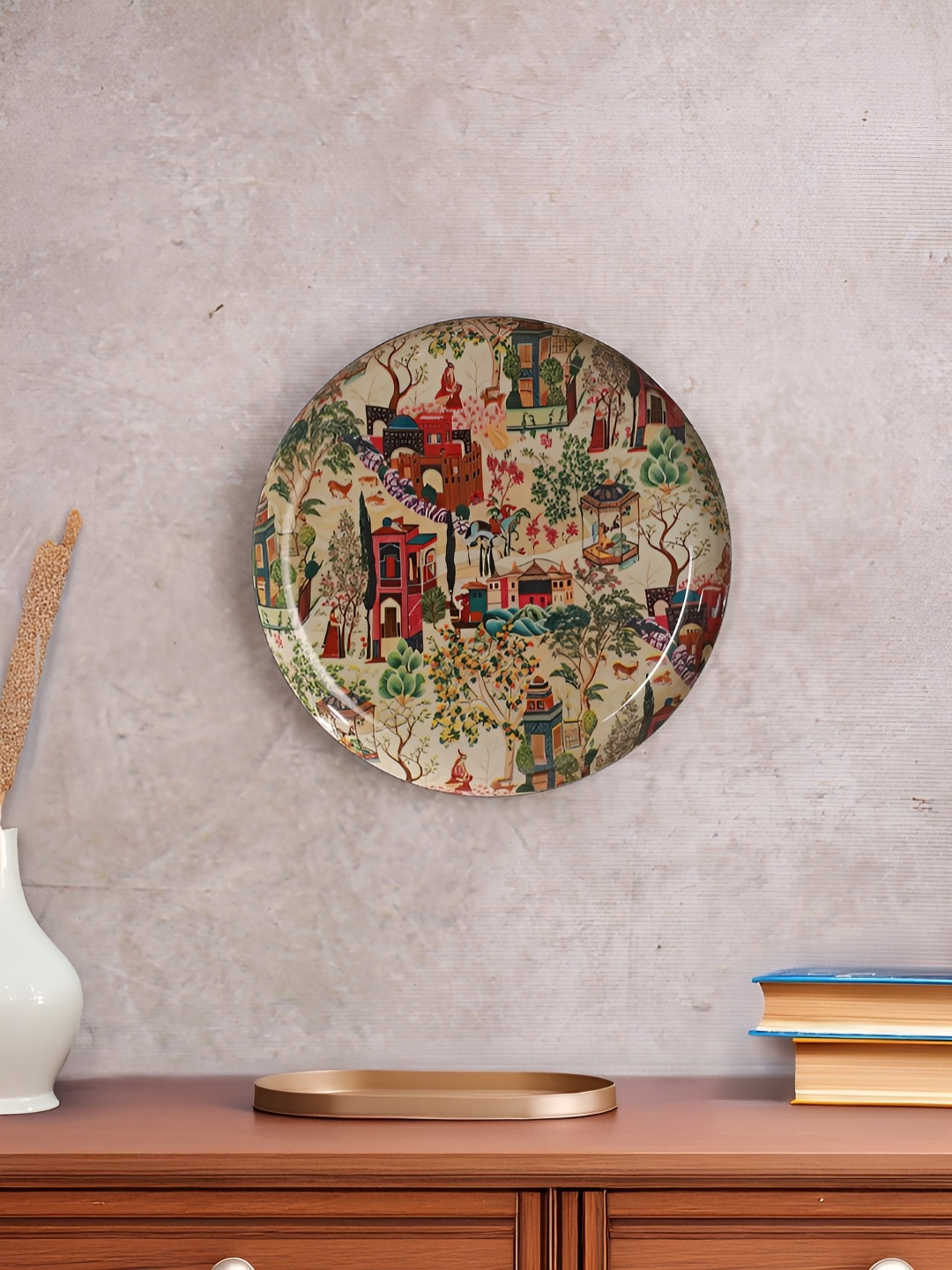 

Homspurts Cream Colored & Red Natures Kingdom Printed Metal Wall Plate