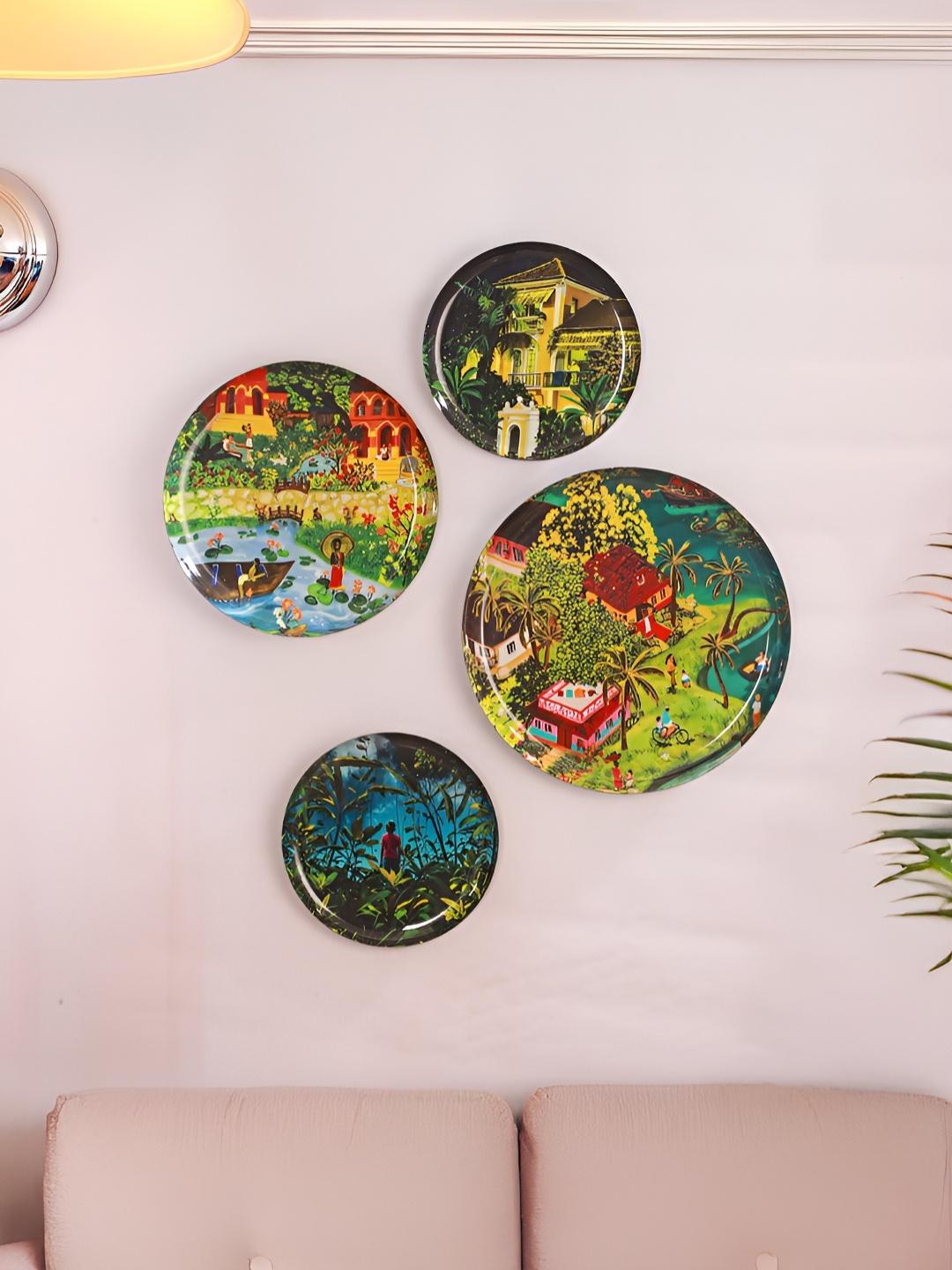 

Homspurts Green & Blue 4 Pieces Nature's Harmony Printed Wall Plate