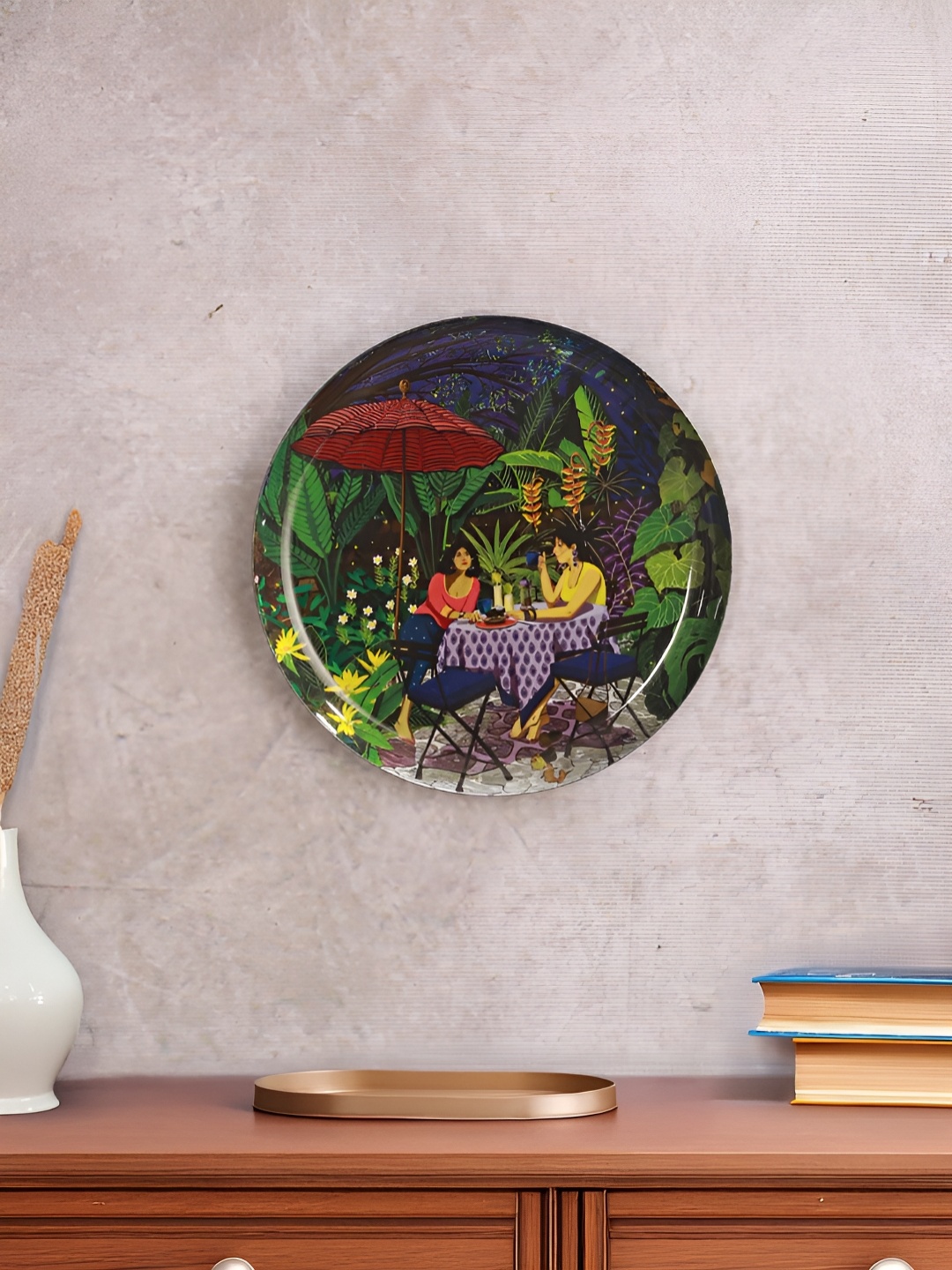 

Homspurts Green & Red Chitchat Bliss Printed Metal Wall Plate
