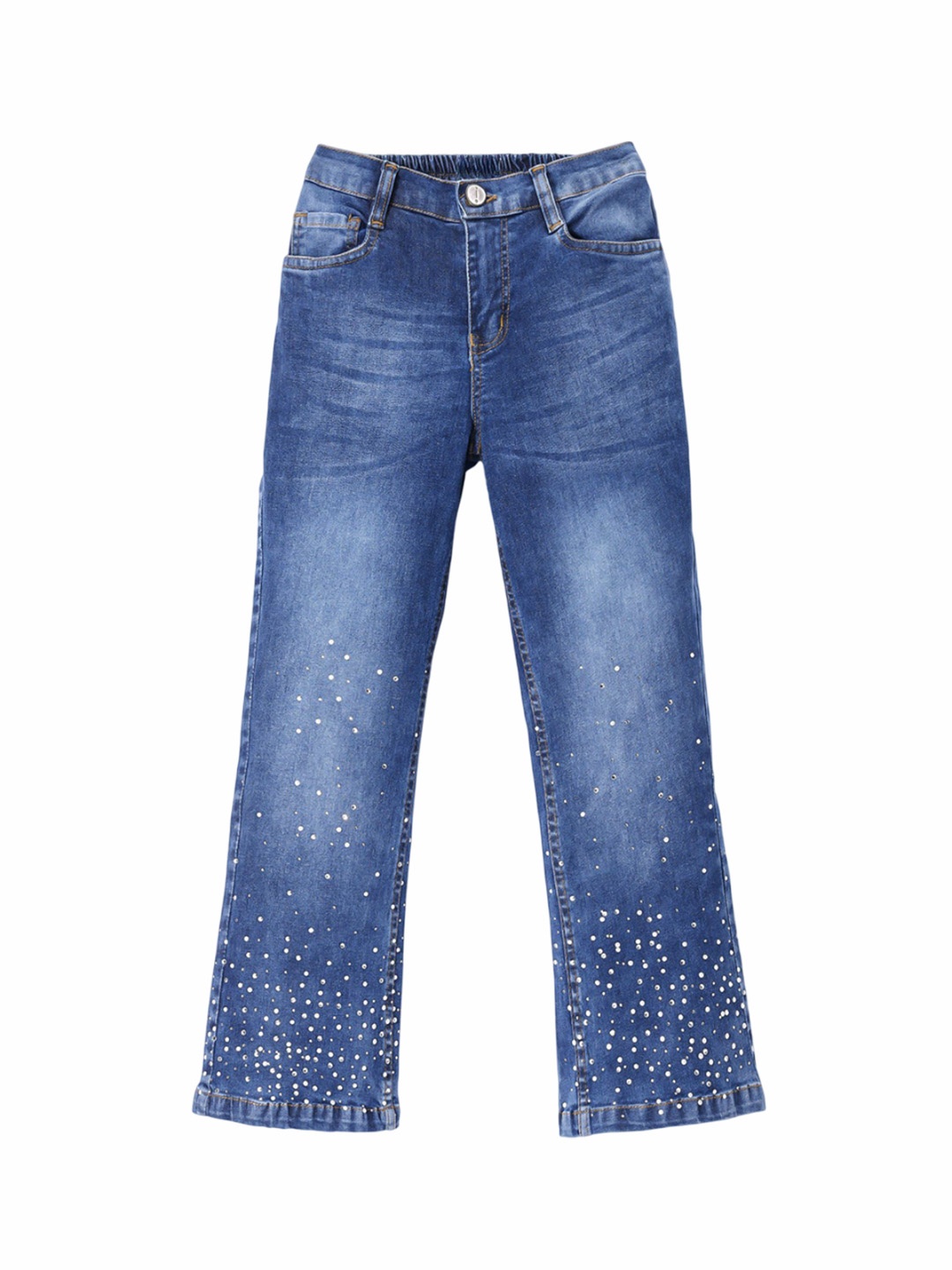 ARIAS By LARA DUTTA Girls Mid-Rise Jeans With Rhinestones Embellishment Medium Wash, Blue