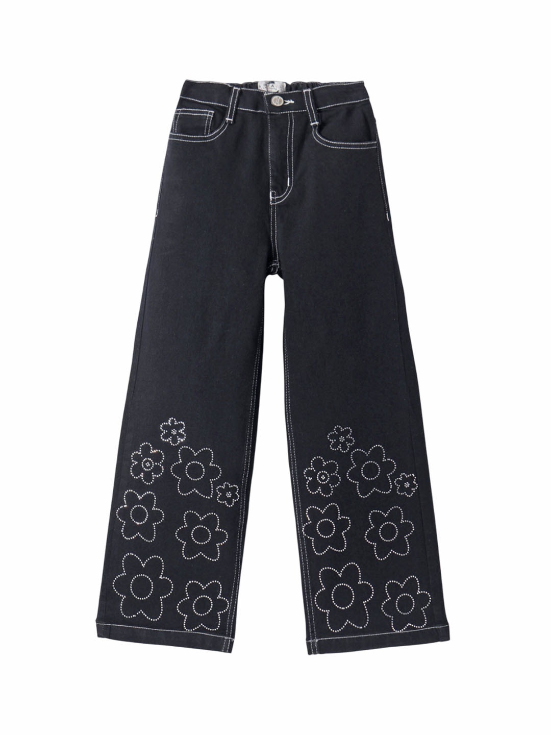 

ARIAS By LARA DUTTA Girls Rhinestones Wide Leg Mid-Rise Jeans, Black