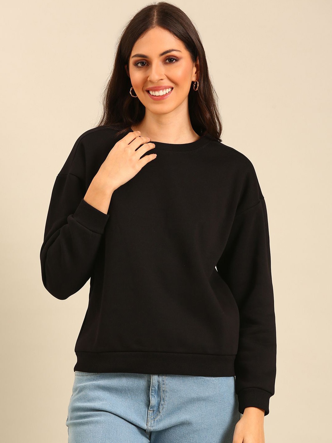 

De Moza Women Round Neck Sweatshirt, Black