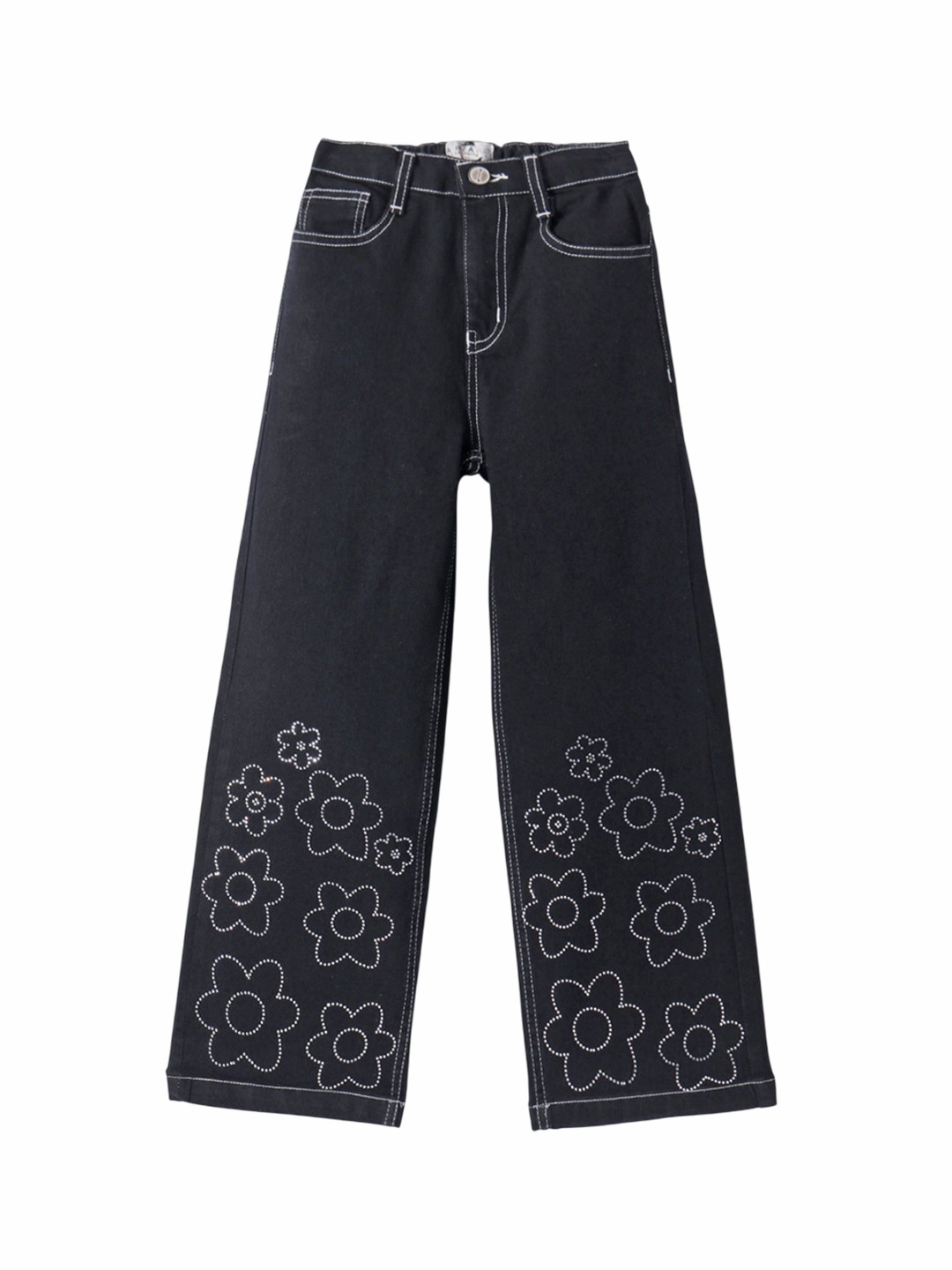 

ARIAS By LARA DUTTA Girls Cotton Jeans With Rhinestones, Black
