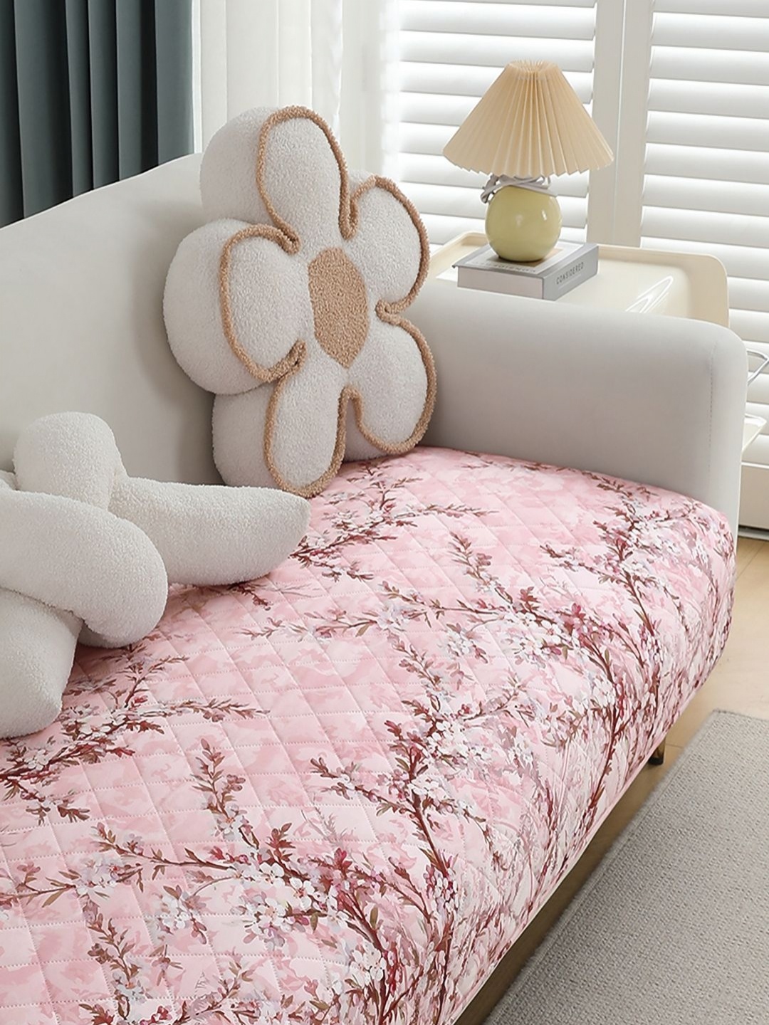 

HOKIPO Pink & White Printed Waterproof Quilted Sofa Cover