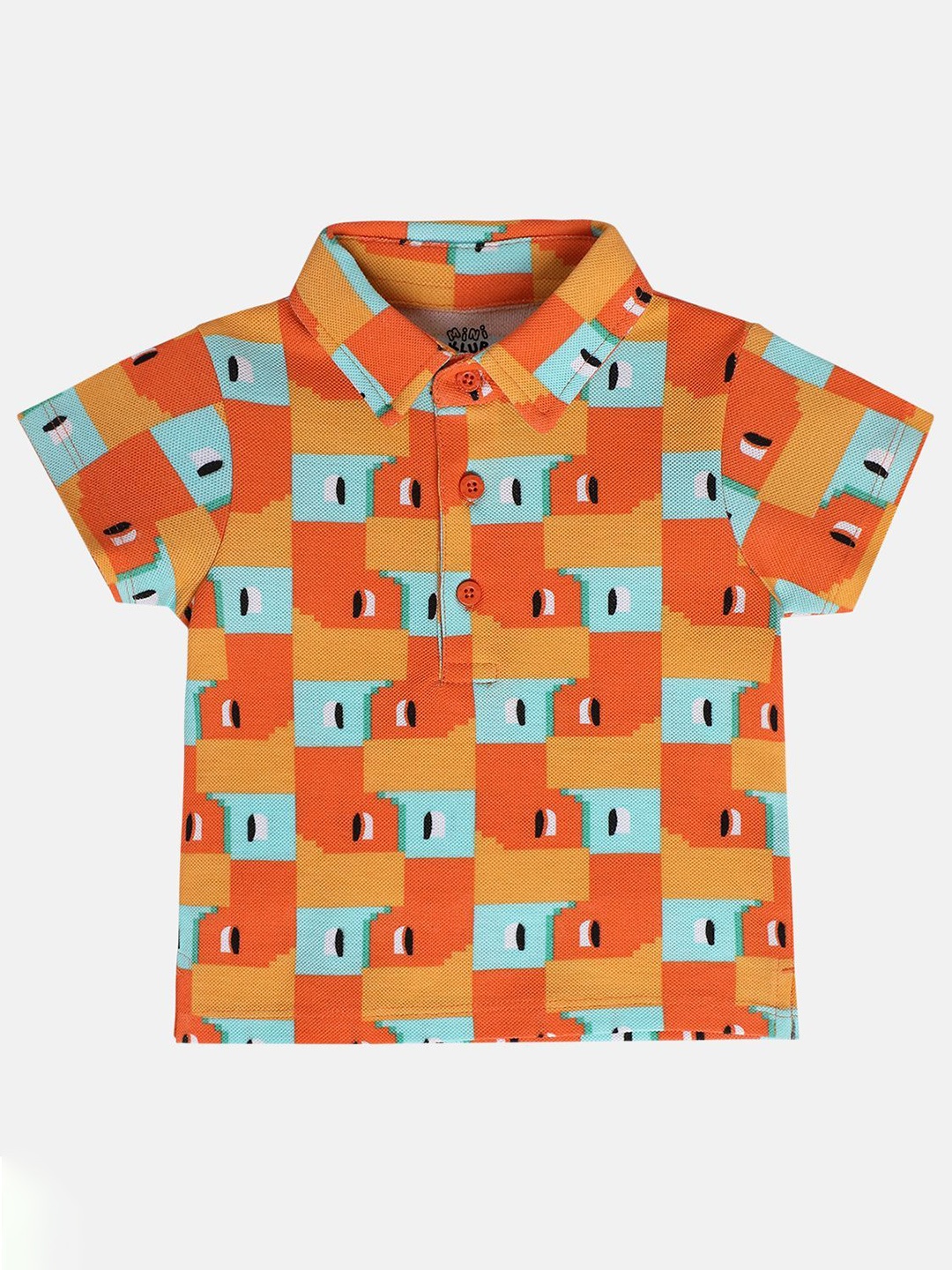 

MINI KLUB Boys Geometric Printed Polo Collar Cotton T-shirt, Orange
