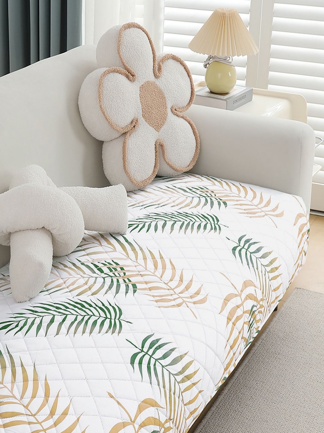 

HOKIPO White & Green Printed Waterproof Quilted 120 cm Sofa Seat Mat