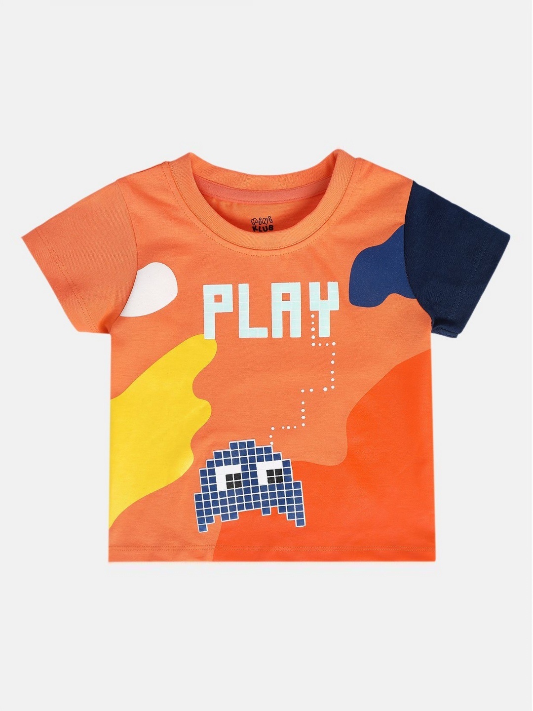 

MINI KLUB Boys Typography Printed Round Neck Cotton T-shirt, Orange