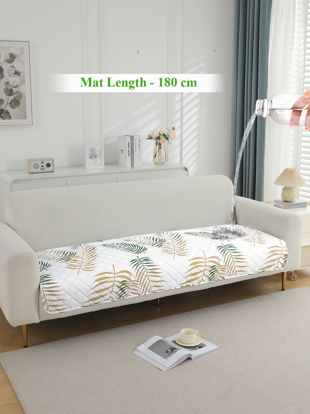 

HOKIPO White & Green Printed Waterproof Quilted Sofa Seat Mats