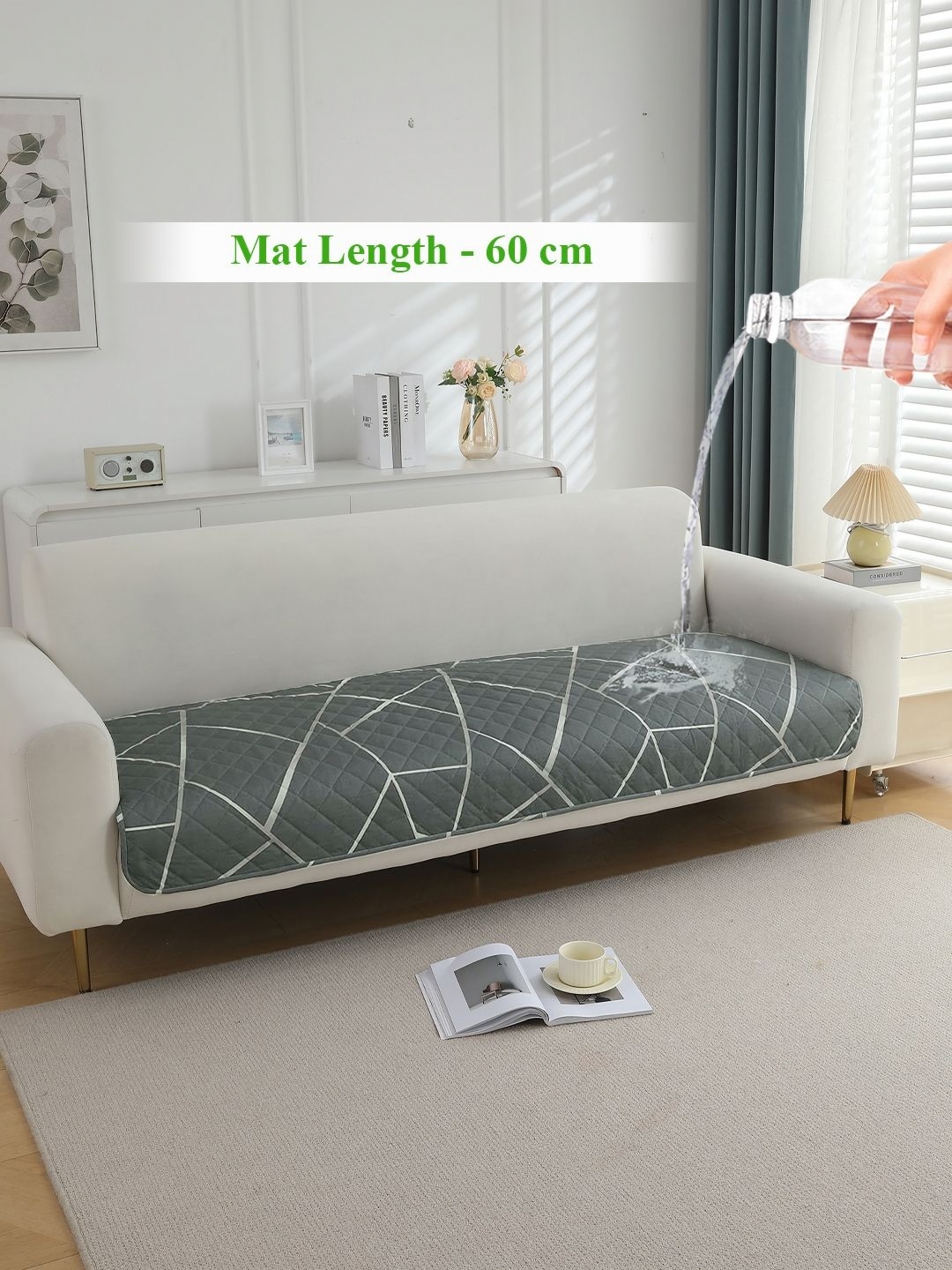 

HOKIPO Grey & White Printed Waterproof Quilted 60 cm Sofa Seat Mat