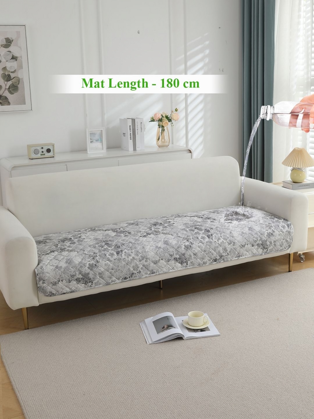 

HOKIPO Grey & White Printed Waterproof Quilted 180 cm Sofa Seat Mats