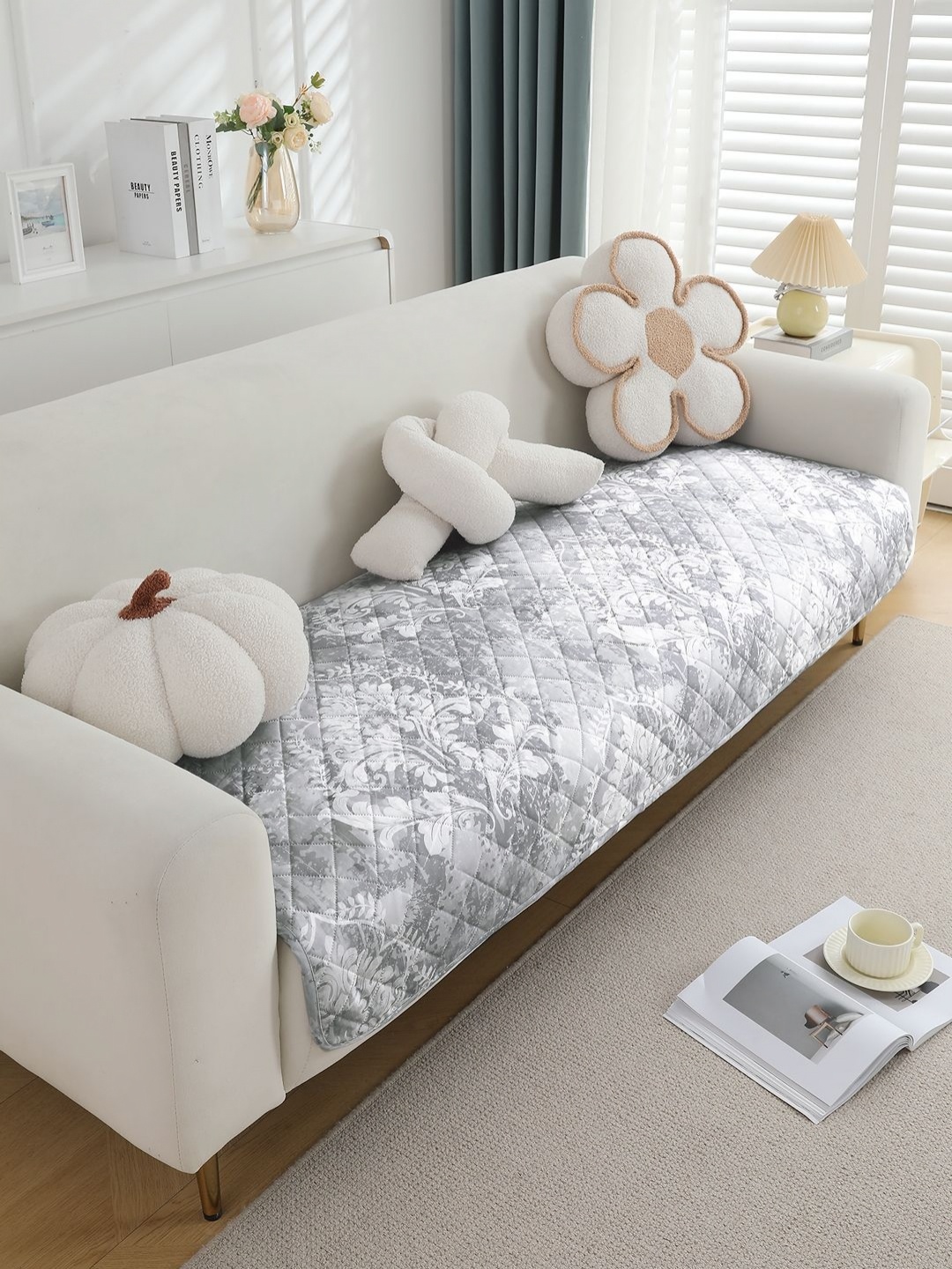 

HOKIPO Grey Printed Waterproof Quilted Sofa Seat Mat- 160 cm