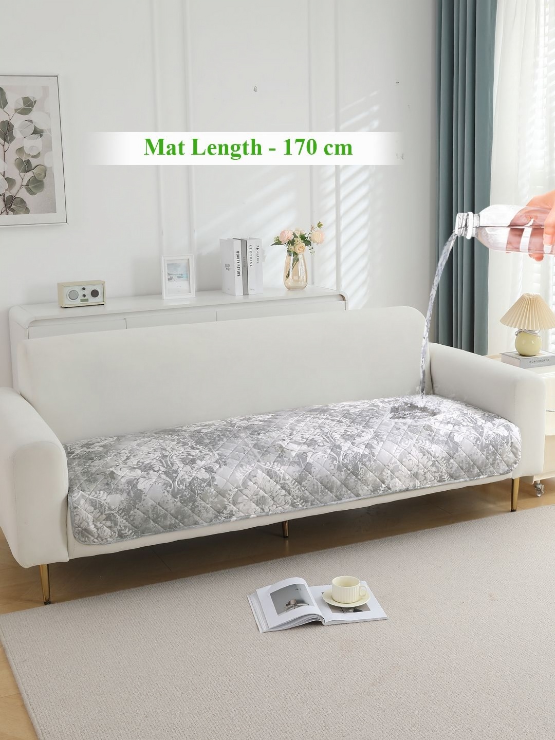 

HOKIPO Grey & White Printed Waterproof Quilted 170 cm Sofa Seat Mat