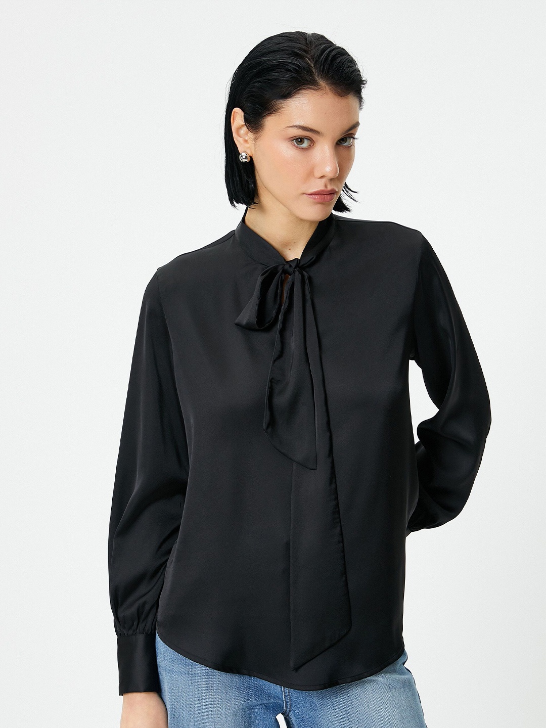 

Koton Women Tie-Up Neck Shirt Style Top, Black