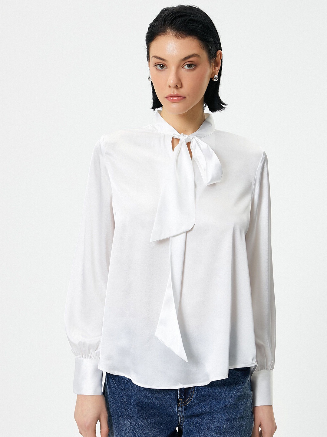 

Koton Women Mandarin Collar Shirt Style Top, Off white