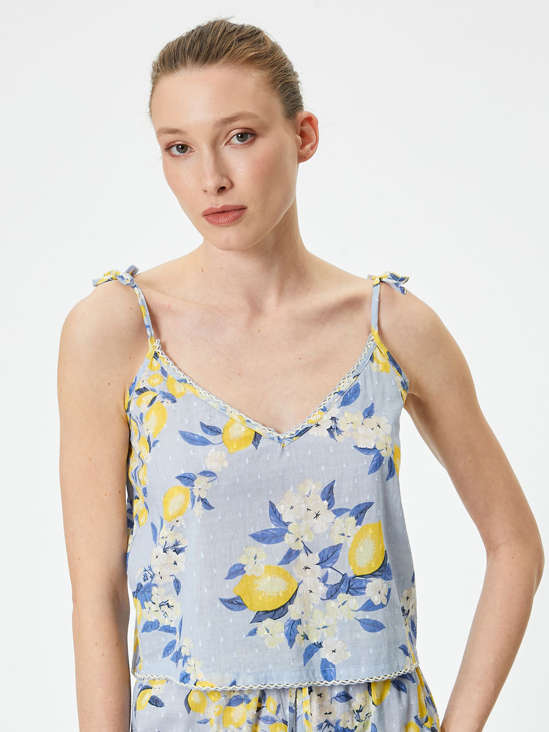 

Koton Women Floral Printed Pure Cotton Night Suit, Blue