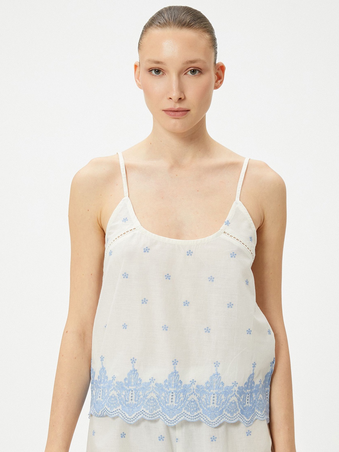 

Koton Floral Embellished Cotton Top, White
