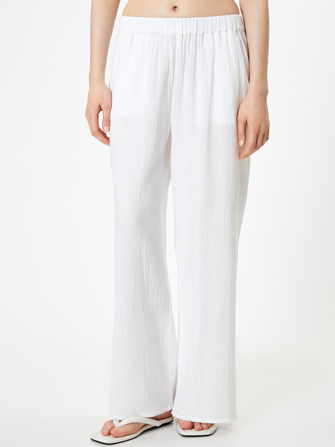 

Koton Women Pure Cotton Mid Rise Parallel Trousers, White