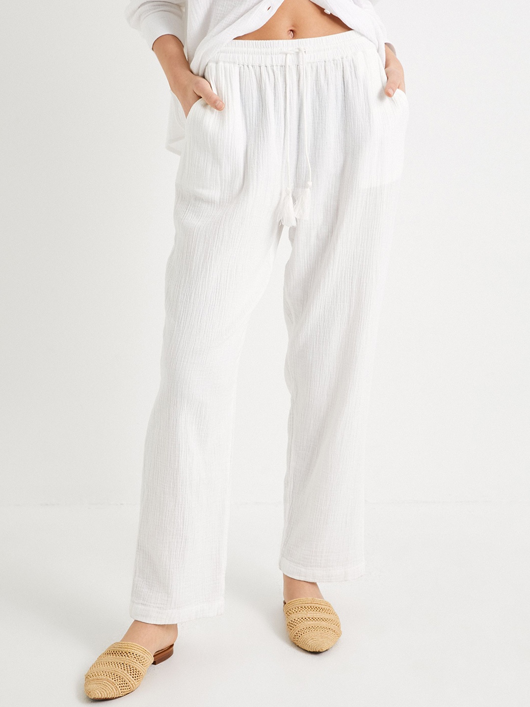 

Koton Women Pure Cotton Mid Rise Trousers, White