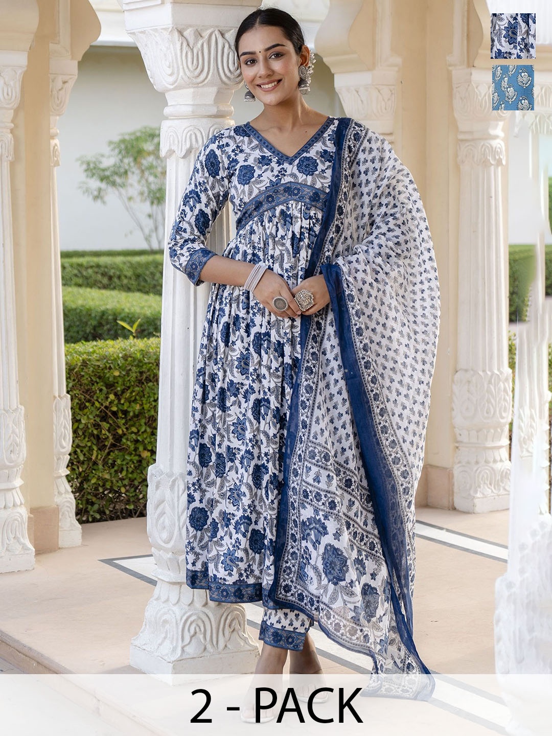 

KALINI Women Ethnic Motifs Printed Regular Kurta with Trousers & With Dupatta, Blue
