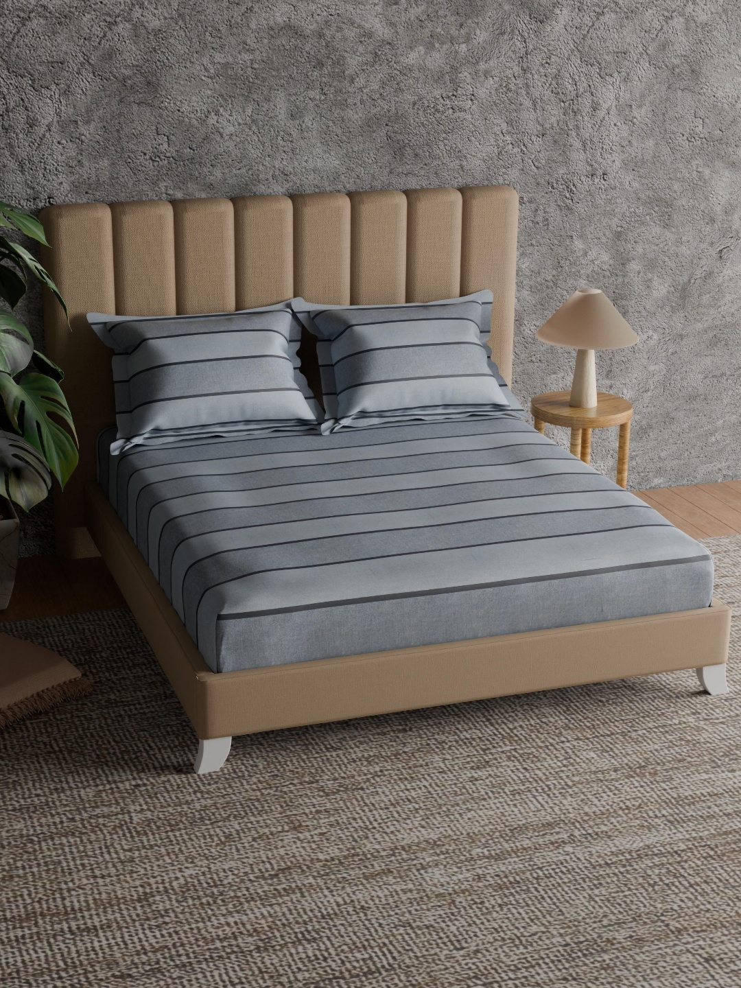 

Himeya Grey Striped 144 TC Pure Cotton King Bedsheet Set 2.24 m x 2.50 m