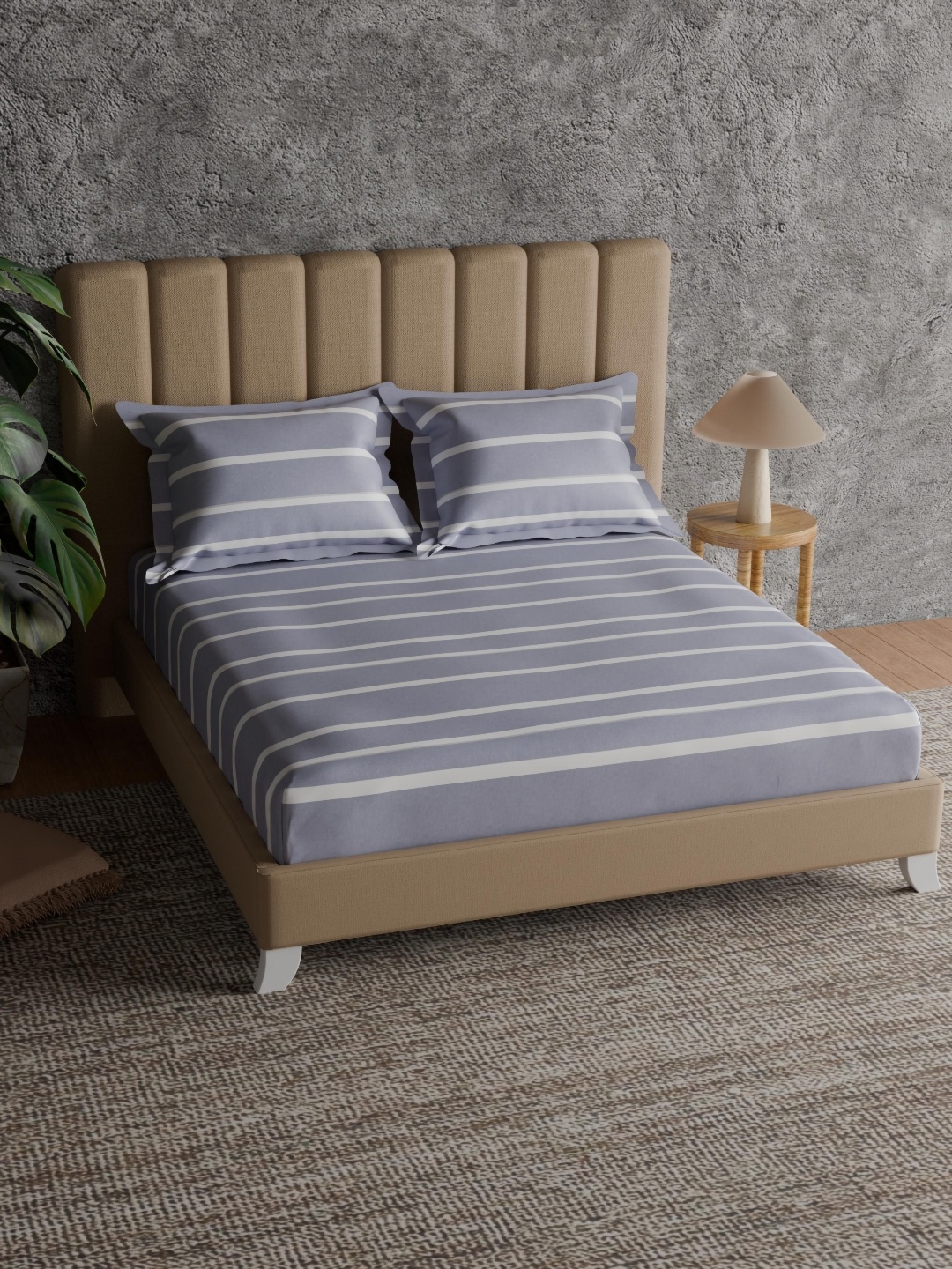

Himeya Grey & White Striped 144 TC Pure Cotton King Bedsheet Set 2.24 m x 2.50 m