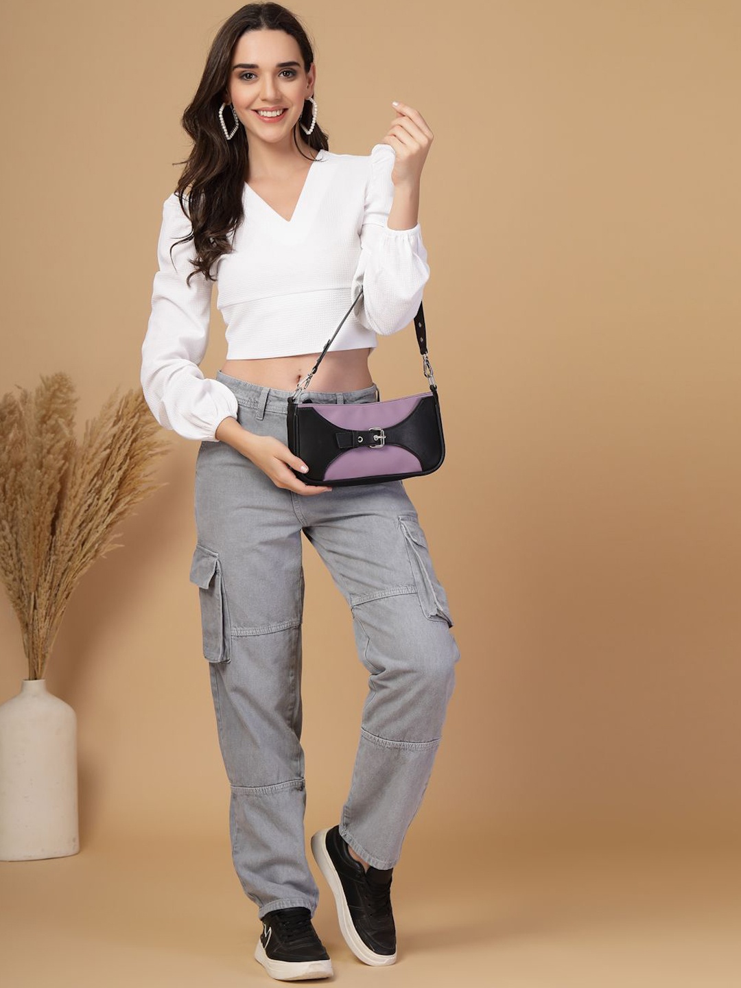 

Mast & Harbour Women Colourblocked Structured Shoulder Bag, Lavender