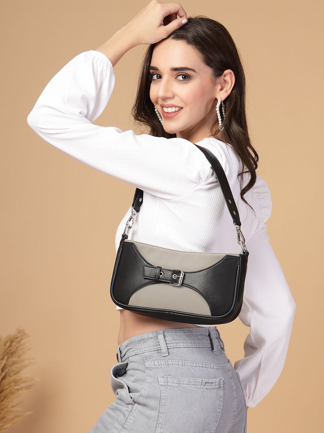 

Mast & Harbour Women Colourblocked Structured Shoulder Bag, Grey