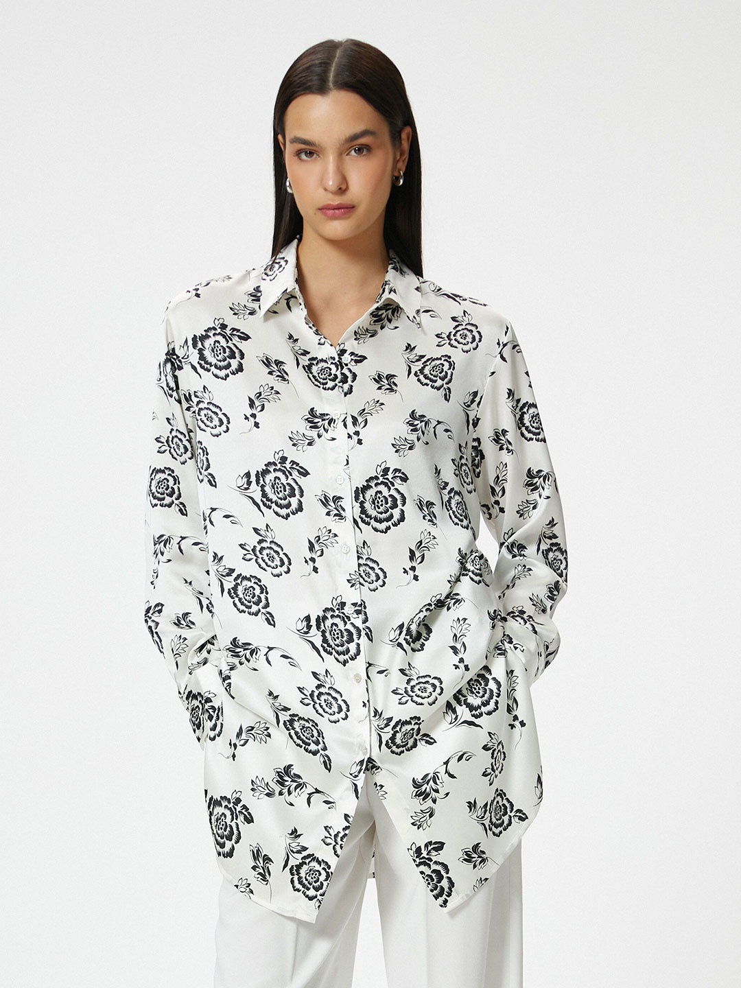 

Koton Women Floral Printed Opaque Casual Shirt, Black