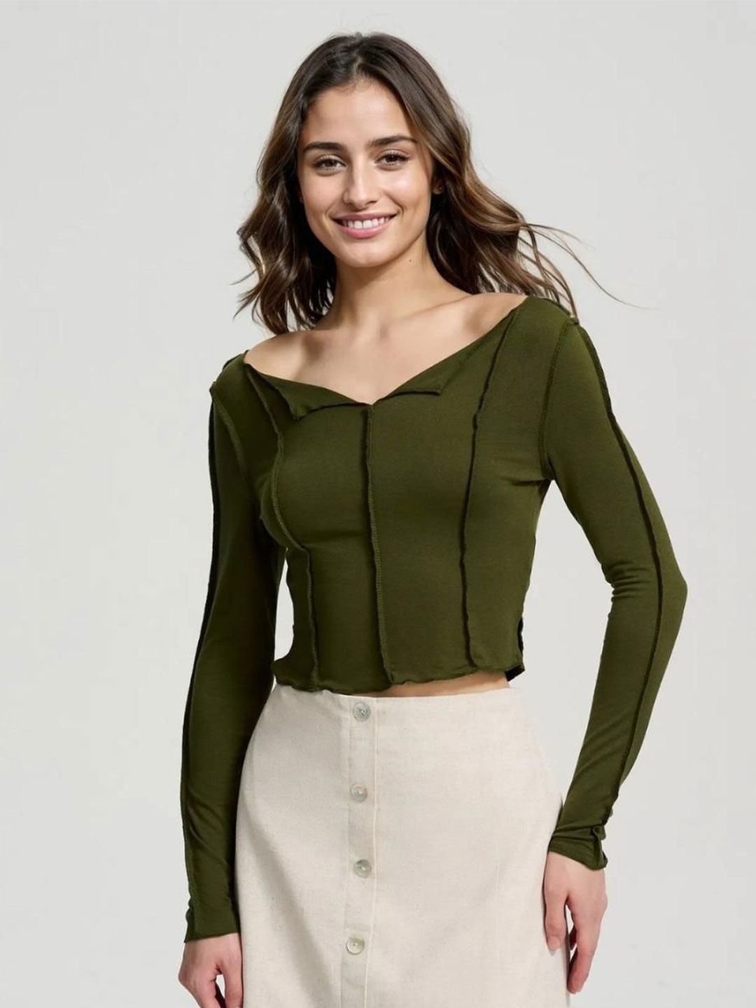 

Kotty Women Cotton Fitted Crop Top, Green
