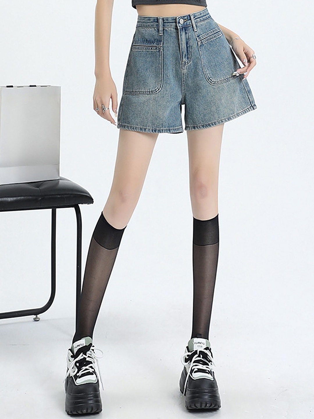

LULU & SKY Women High-Rise Denim Shorts, Blue