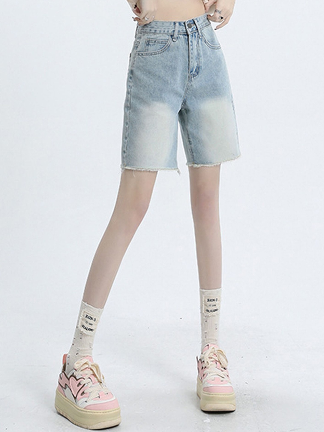 

LULU & SKY Women Washed High-Rise Denim Shorts, Blue