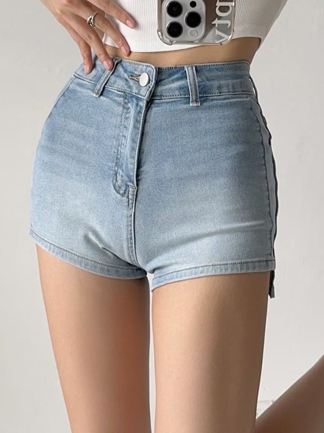 

LULU & SKY Women Slim Fit High-Rise Denim Shorts, Blue