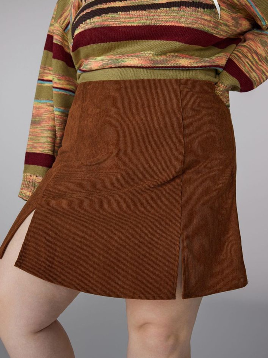

LULU & SKY Women Striped Loose Fit High-Rise Plus Size Skort, Brown