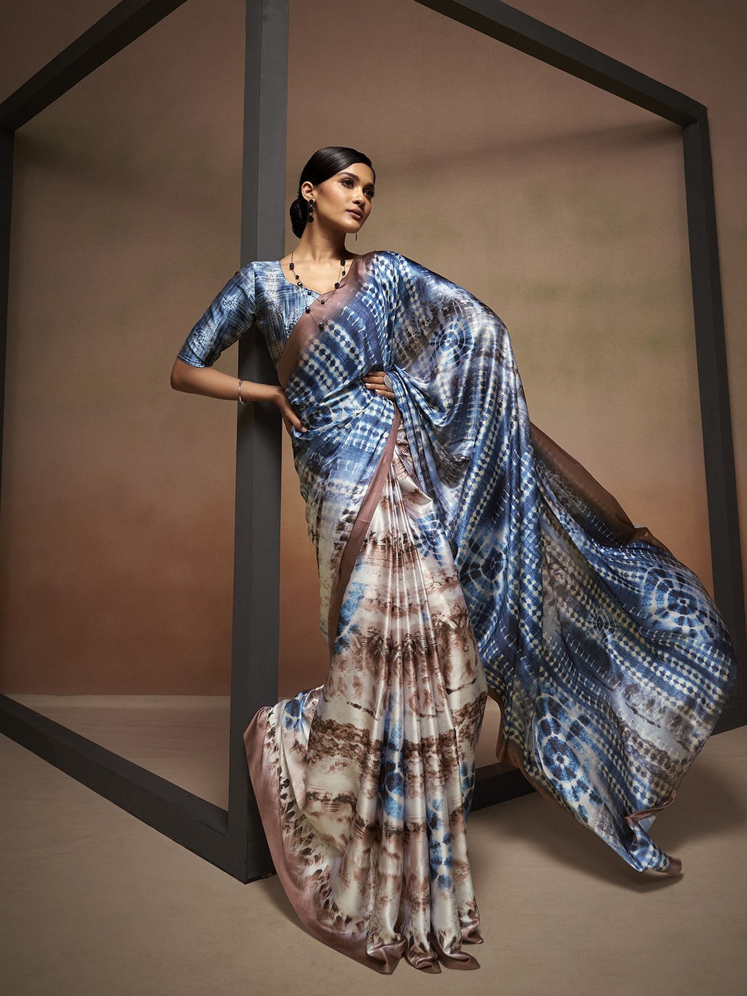 

MAHALASA Satin Saree, Turquoise blue