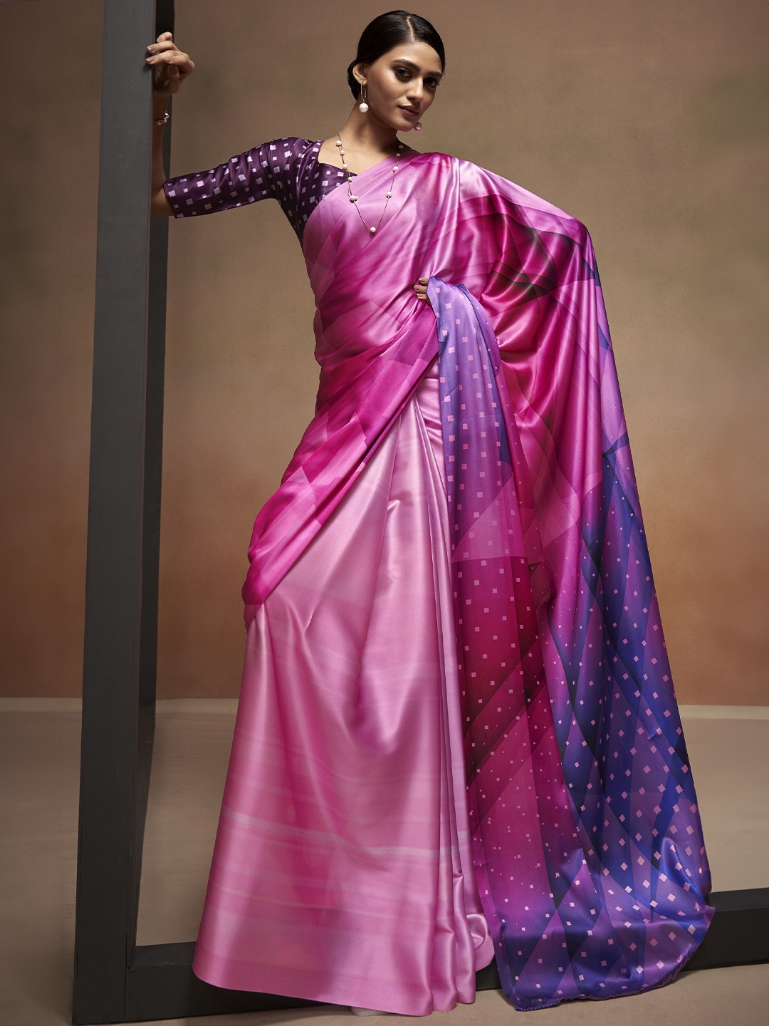 

MAHALASA Women Satin Crape Saree With Digital Print Saree, Pink