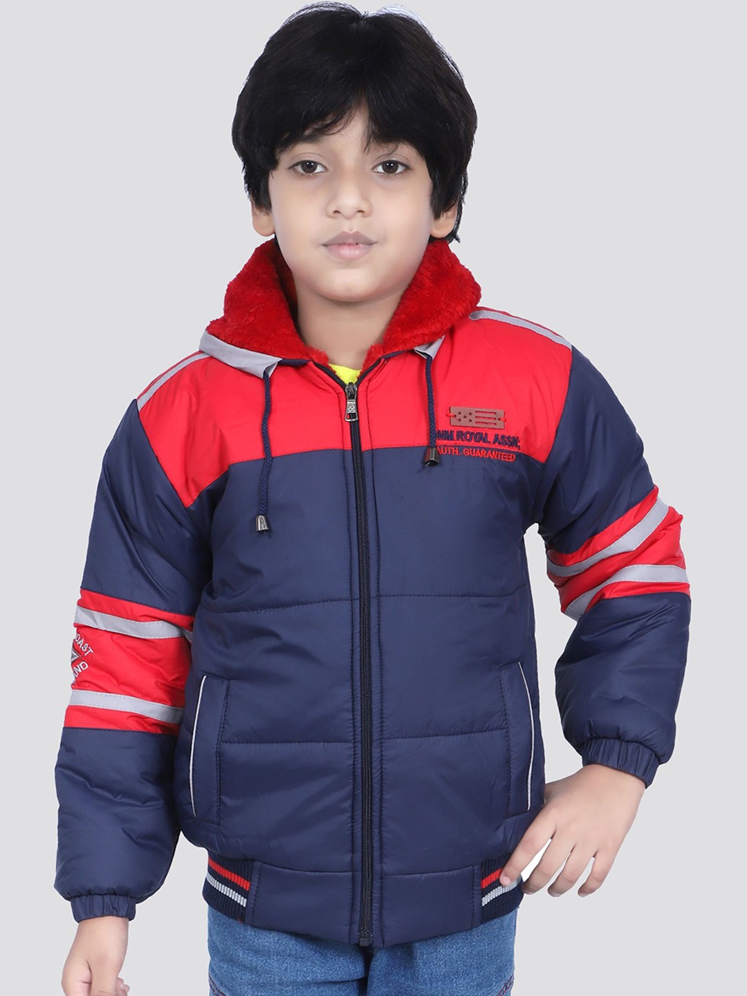 

KUNDAN Boys Hooded Colourblocked Casual Padded Jacket, Navy blue