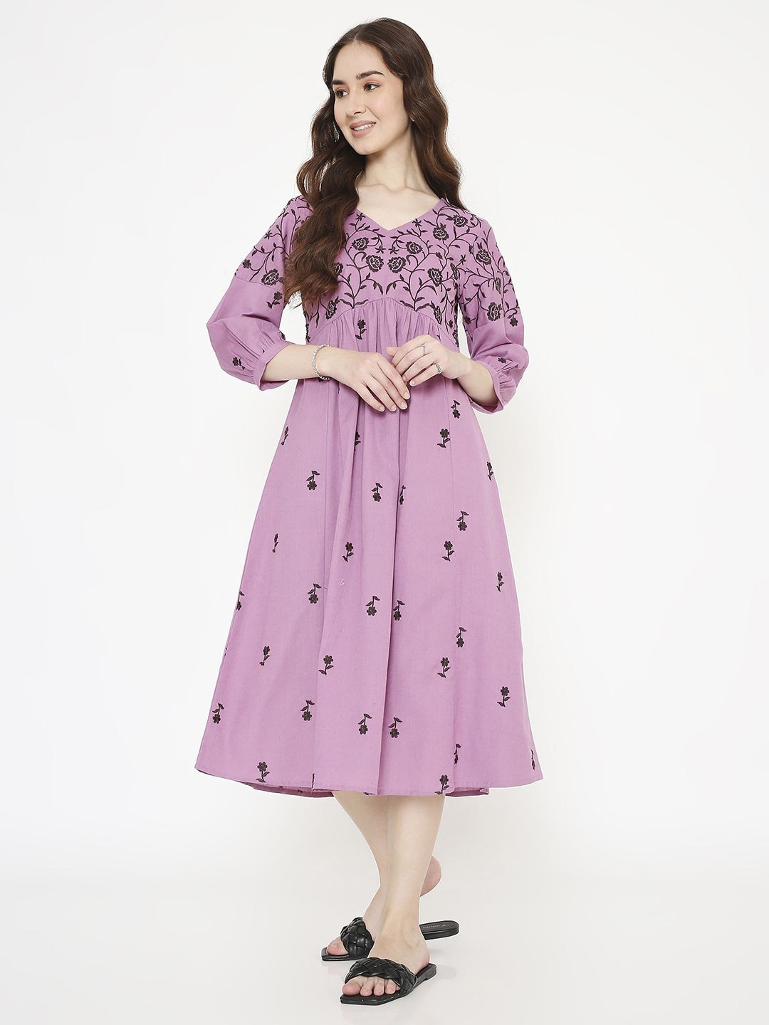 

Saffron Threads Women Embroidered Empire Midi Dress, Mauve