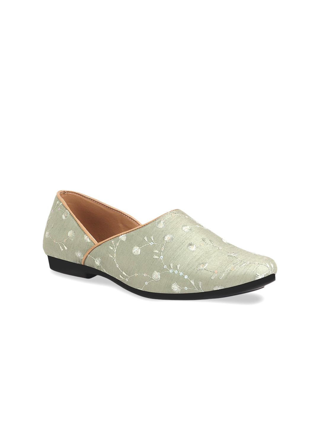 

FAUSTO Men Embroidered Printed Mojaris, Green