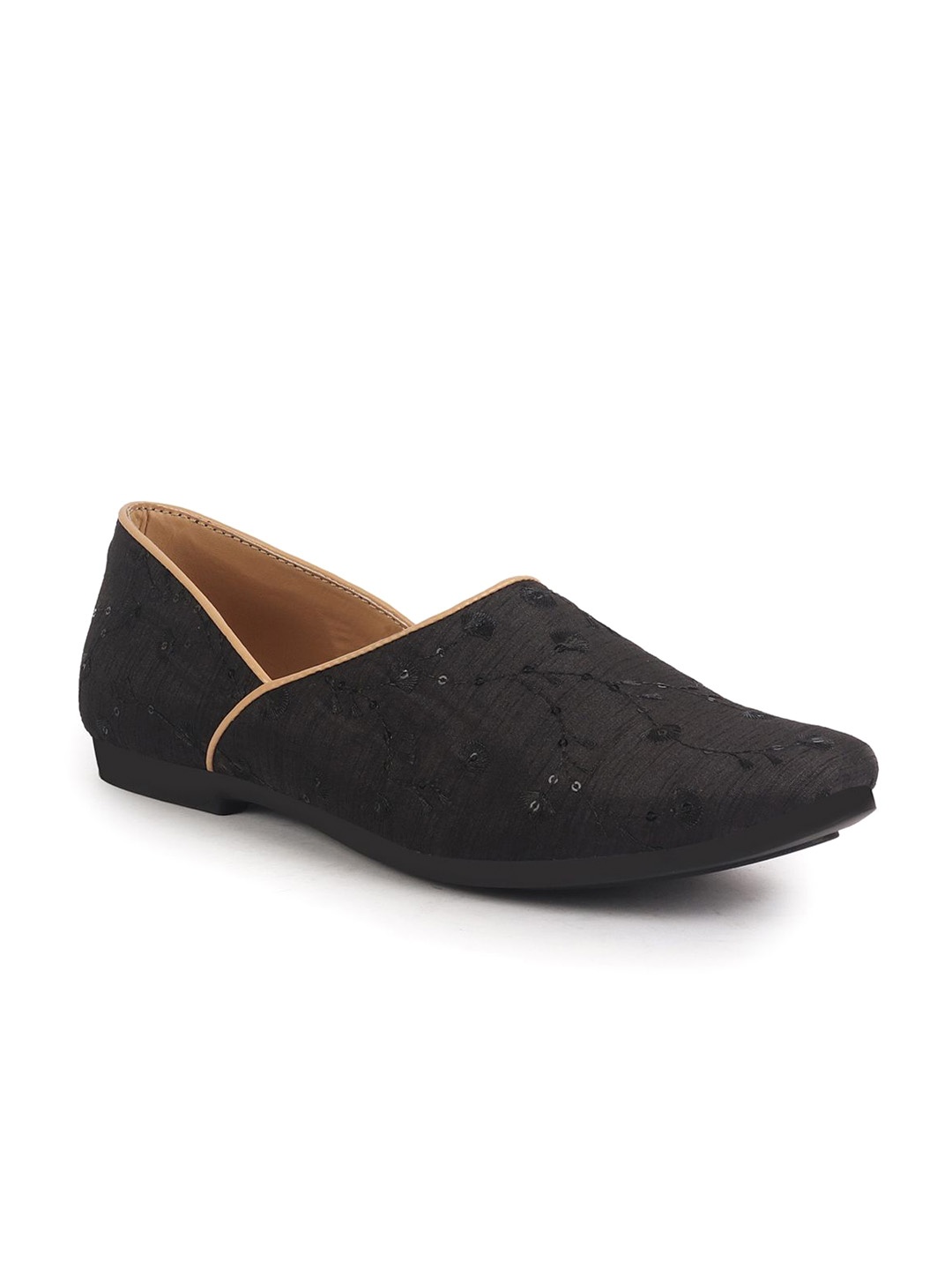 

FAUSTO Men Slip-On Ethnic - Embellished Mojaris, Black