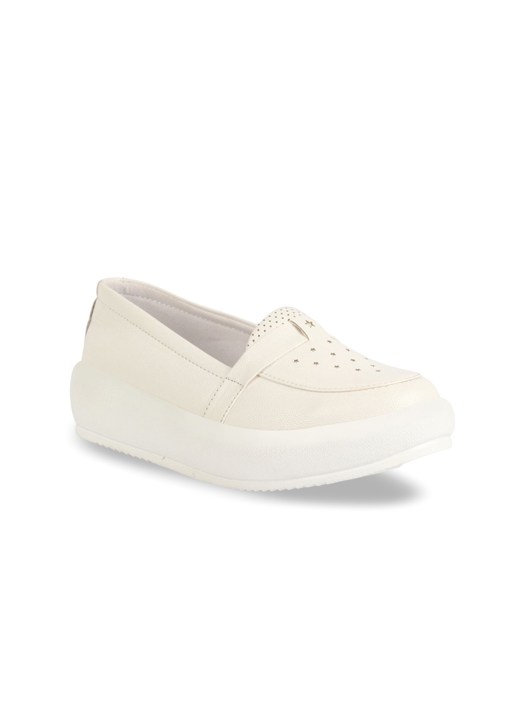 

FAUSTO Women Textured PU Slip-On Sneakers, White