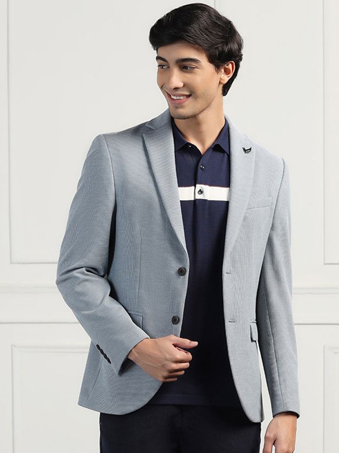 

Blackberrys NIOS2 Striped Notched Lapel Slim-Fit Single Breasted Blazer, Grey