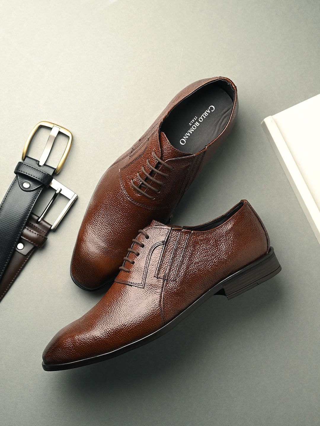 

CARLO ROMANO Men Formal Pointed Toe Derbys, Brown