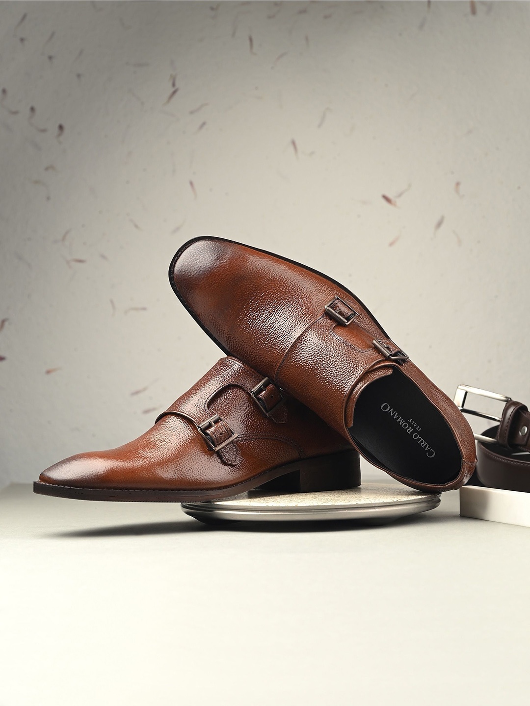 

CARLO ROMANO Men Textured Formal Monk Shoes, Brown