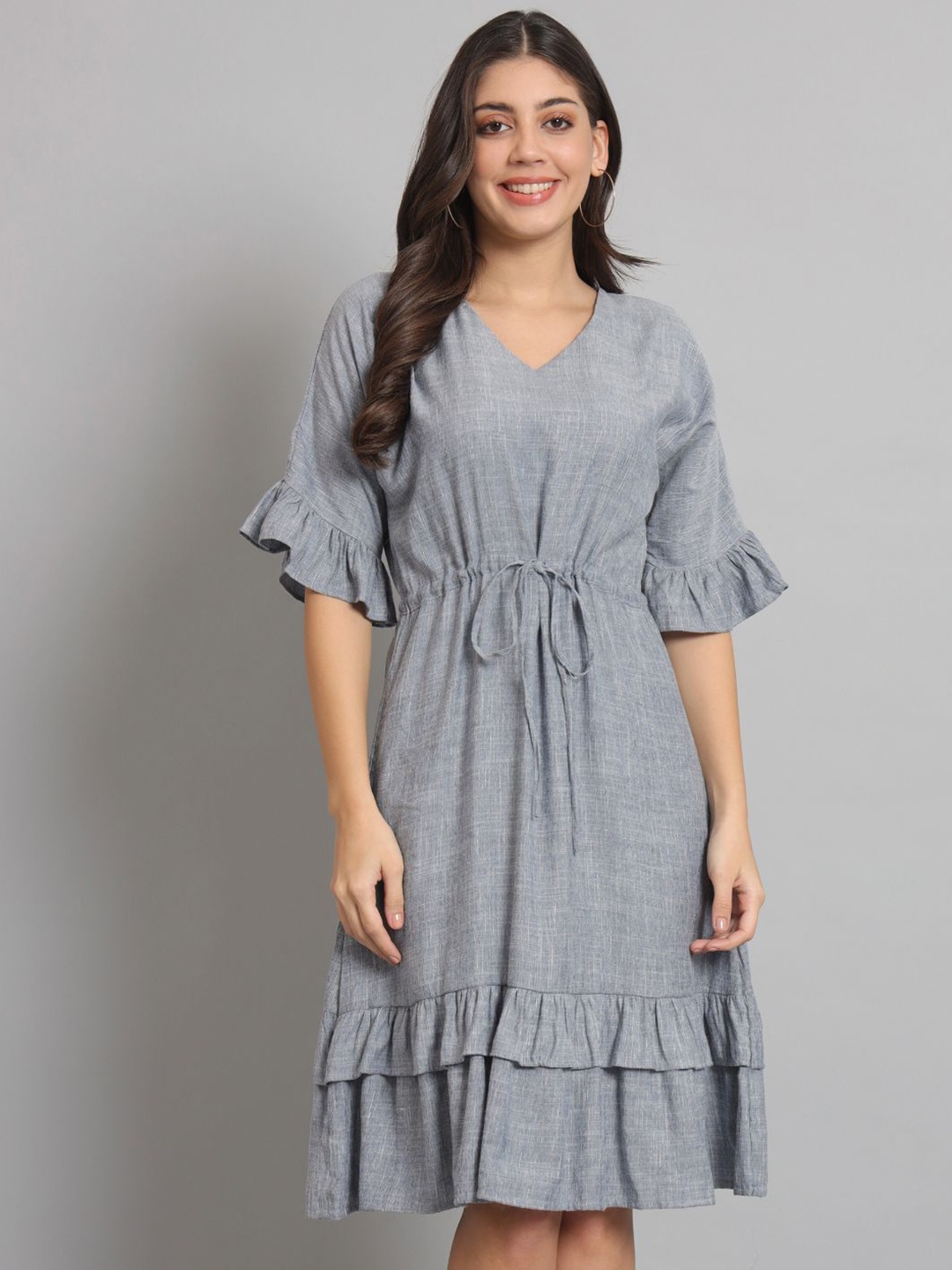 

REBERRY Kimono Sleeve Ruffled Kaftan Dress, Blue