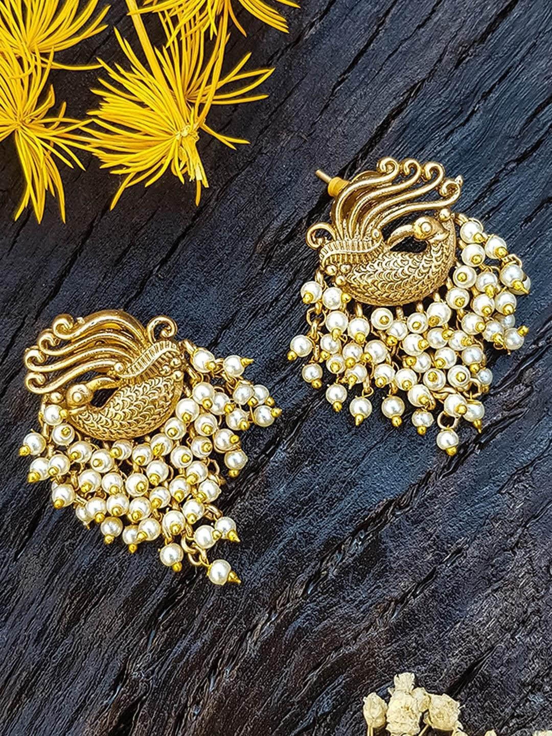 

GRIIHAM Gold Plated American Diamond Studded Contemporary Drop Earrings