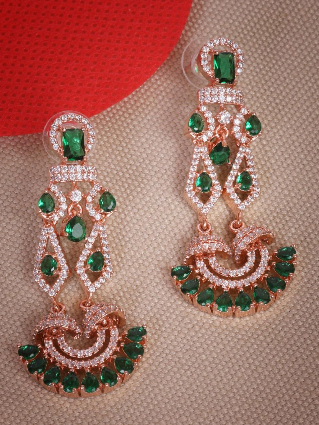 

GRIIHAM Gold-Plated Contemporary Cubic Zirconia Chandelier Drop Earrings, Green