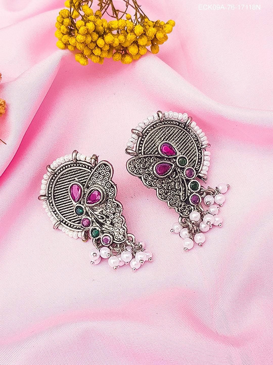 

GRIIHAM Silver-Plated Contemporary American Diamond Oxidised Drop Earrings